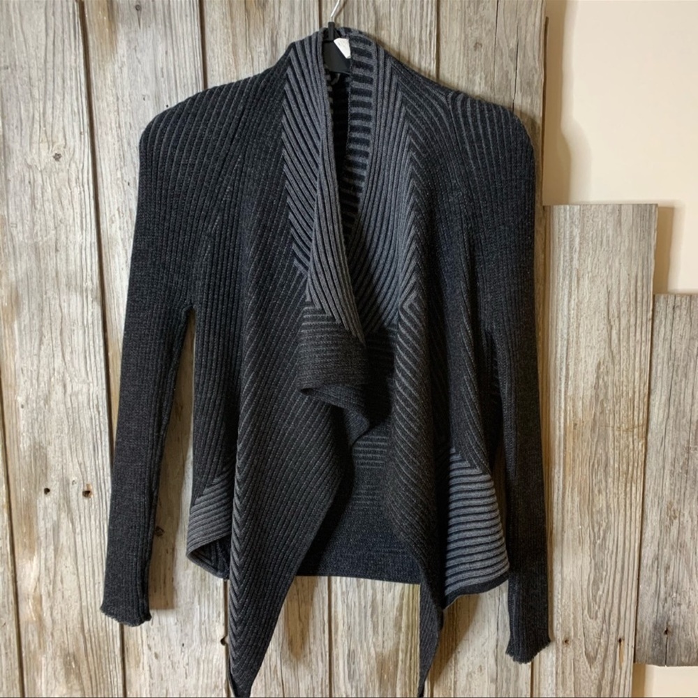 Angel Apparel Black Gray Ribbed Open Knit Wool Cardigan - Vintage